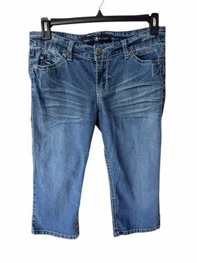 Source of Wisdom Denim Pedal Pusher Shorts Size 14 Stretch Mid Rise